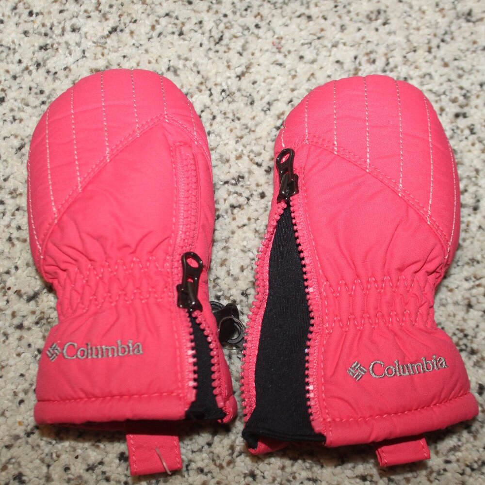 COLUMBIA Infant Mittens Hot Pink OS Fleece Lined Zip Children's Gloves Ski Snow